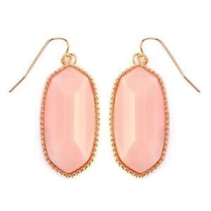New Boutique Light Pink Stone Gold Trim Hexagon Dangle Drop Earrings